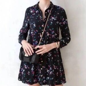 Sezane floral button down silk dress XS